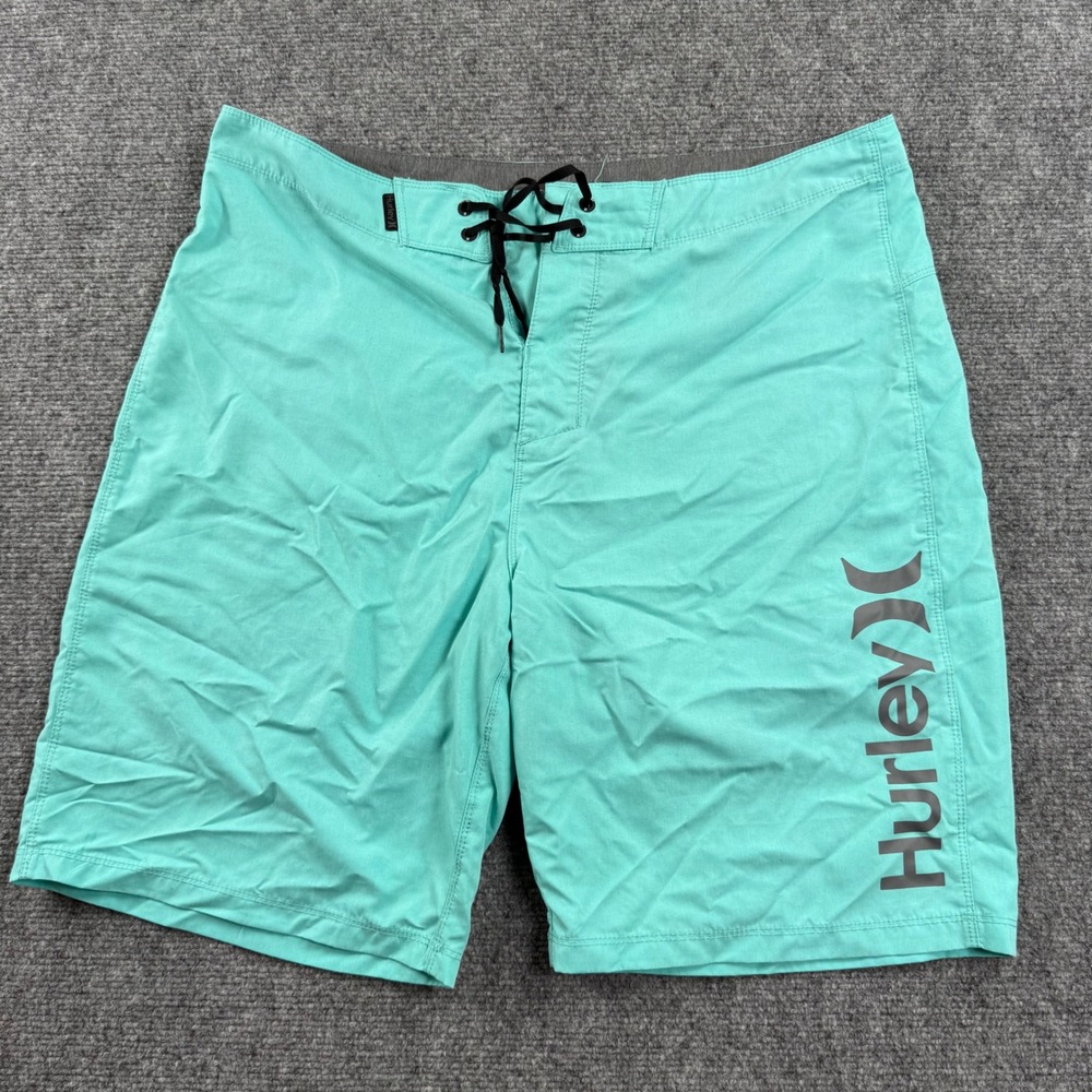 Hurley Board Shorts 34 Aqua Blue Logo Recycled Polyester Mens